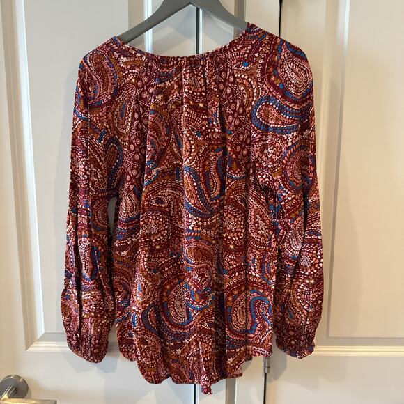 KNOX ROSE -NWT- Long Sleeve Tunic Top Red Paisley Peasant Boho Blouse | M - Picture 4 of 11